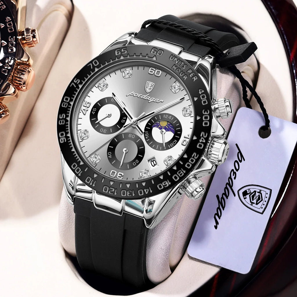 Poedagar 629 Men's Antique Quartz Watch Alloy Case Silicone Band 3BAR Waterproof Fashion Design Wholesale
