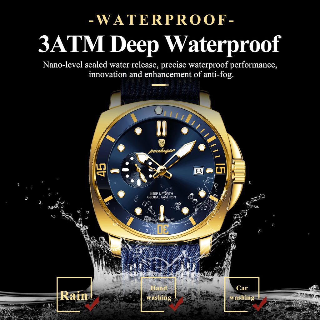 Poedagar 873 Luxury Mens Quartz Watch All Gold Nylon Strap Waterproof Luminous Wristwatch for Men Factory Wholesale Montre Homme