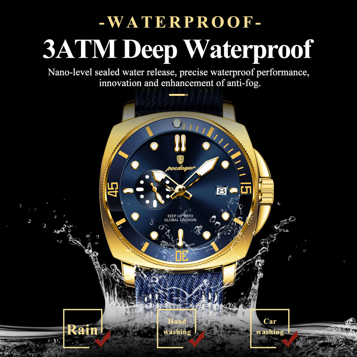 Poedagar 873 Luxury Mens Quartz Watch All Gold Nylon Strap Waterproof Luminous Wristwatch for Men Factory Wholesale Montre Homme