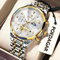 Watch for Men Luxury Poedagar 939 Stainless Steel Chronograph Men's Quartz Watches Luminous Waterproof Watch for Men Orologio