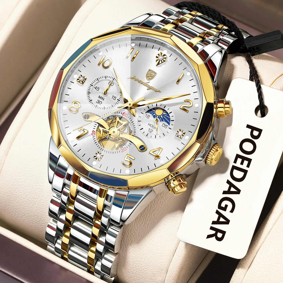 Poedagar 939 Luxury Men's Quartz Watch Stainless Steel Chronograph Watch for Men Luminous Waterproof Business Reloj Hombre