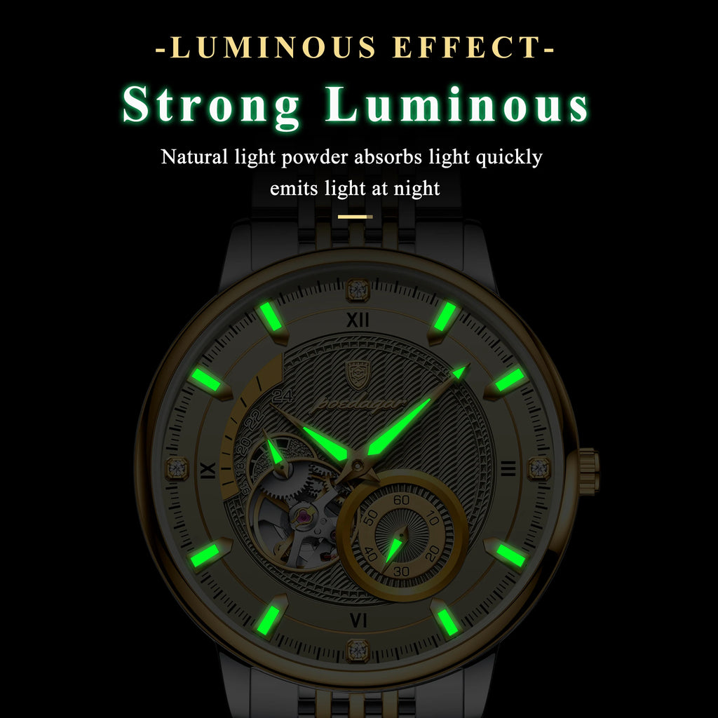 Poedagar Original Luxury Relojes Hombre Steel Strap Waterproof Luminous Mechanical Watch for Men