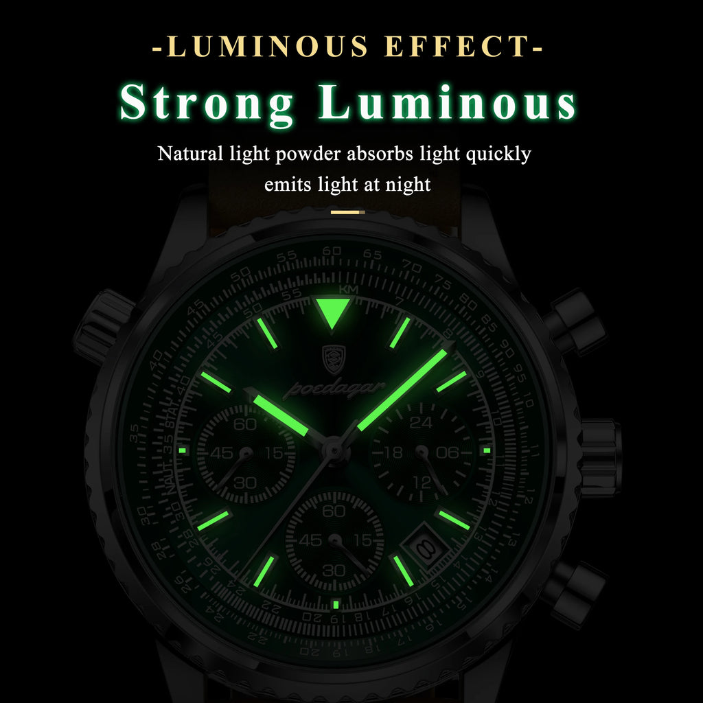 Poedagar Luxury New Design Leather Men's Quartz Watches Waterproof Luminous Chronograph Watch for Men