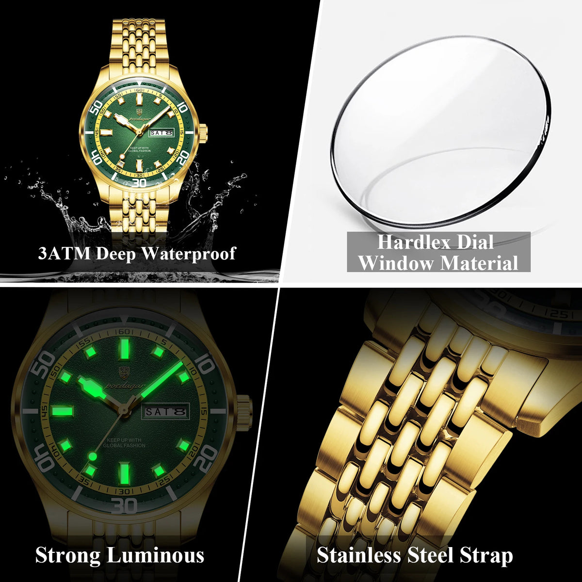 Poedagar 609 Men's Watches Waterproof Luminous Montre Homme Stainless Steel Date Day Luxury Fashion Quartz Wristwatch for Men