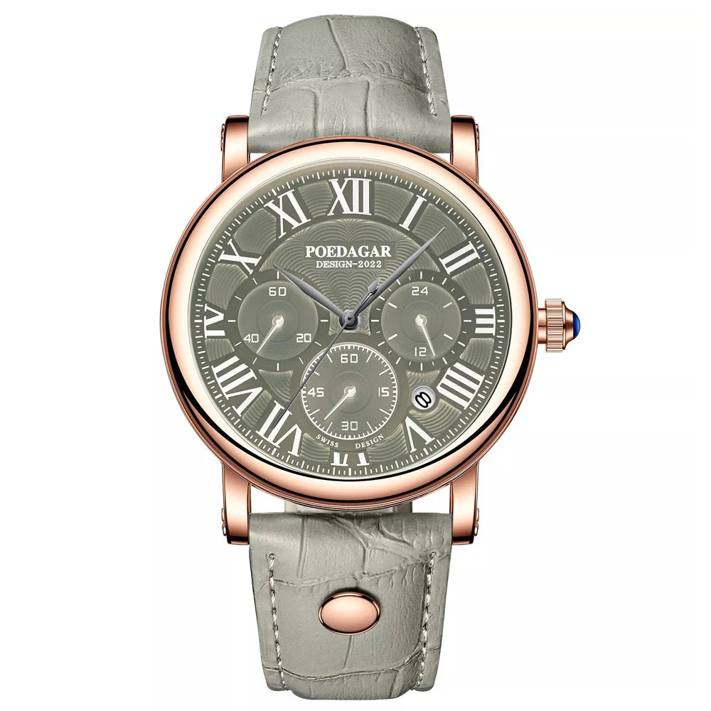 Poedagar Fashion Chronograph Men WatchCasual Leather Quartz Watches Waterproof Watches Men Wrist Calendar Watch for Men