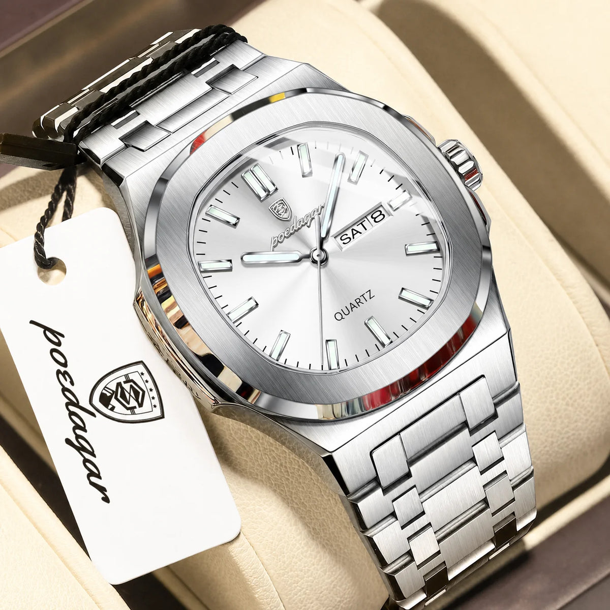 Poedagar 853 Luxury Mens Watch Waterproof Quartz Watches Classic Vintage Orologio Luminous Stainless Steel Watch for Men