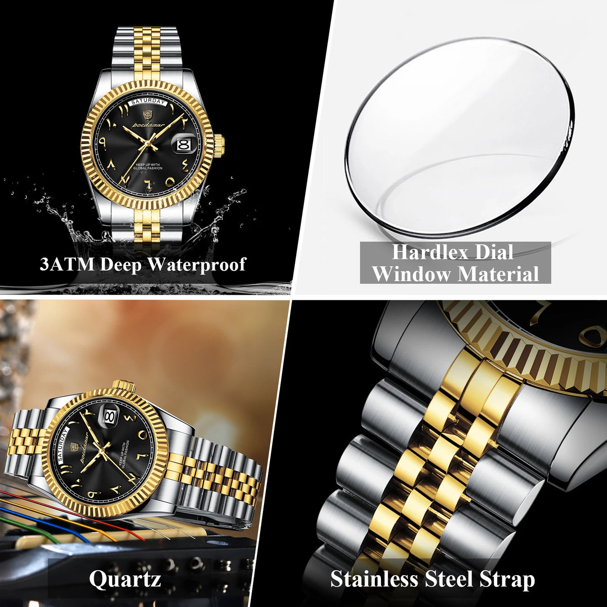 Poedagar 845 Arabic Dial Classic Design Men Watches Stainless Steel Band Waterproof Luxury Quartz Wristwatch Watch for Man