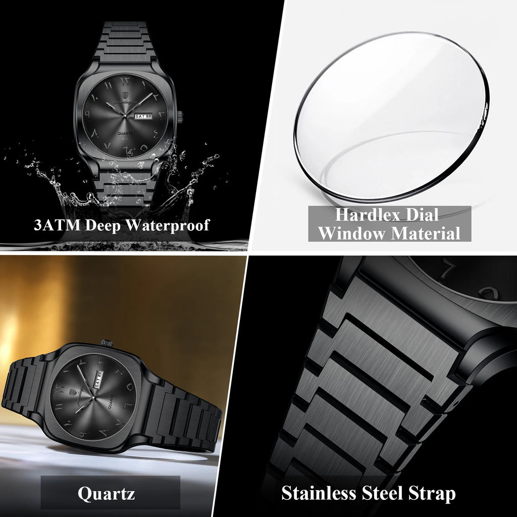Poedagar 616 Luxury Men's Watch Arabic Dial Quartz Wristwatch Reloj Hombre Waterproof Stainless Steel Business Watch for Men