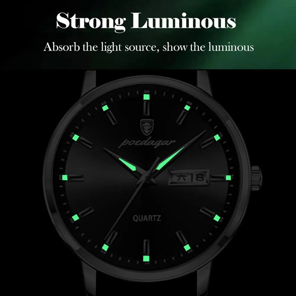 Poedagar Luxury Business Quartz Watches Stainless Steel Relojes Hombre Calendar Waterproof Watch for Men