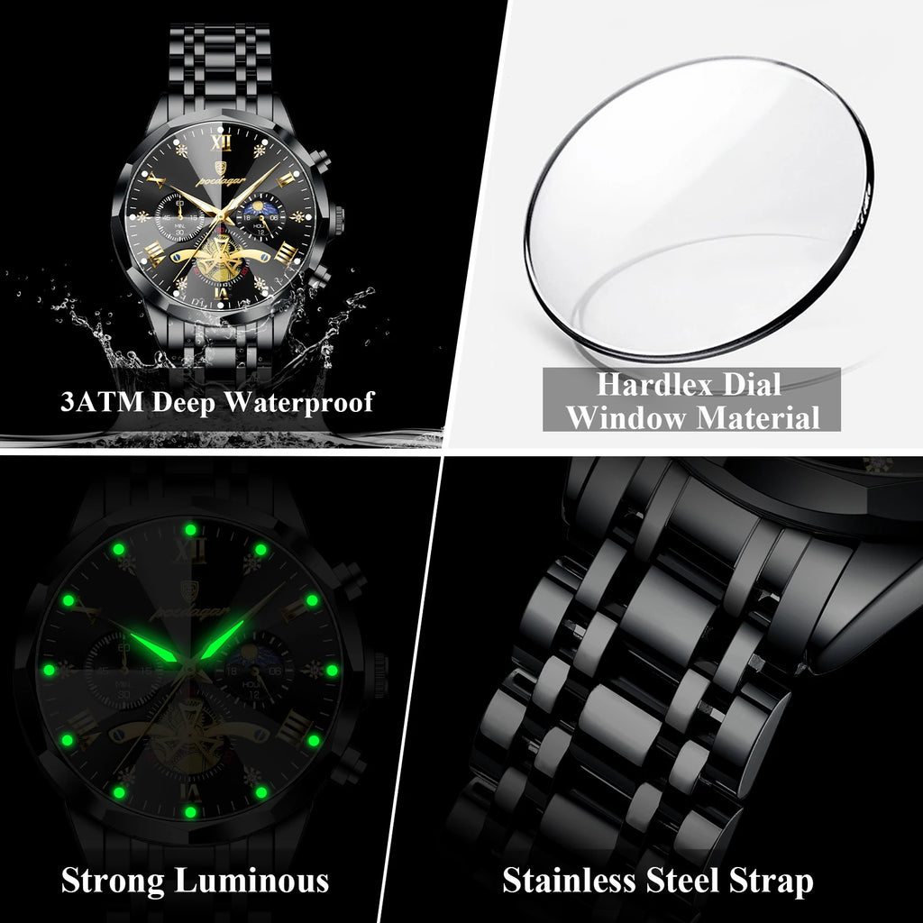 Poedagar 938 Chronograph Waterproof Luminous Luxury Stainless Steel Men's Quartz Watch