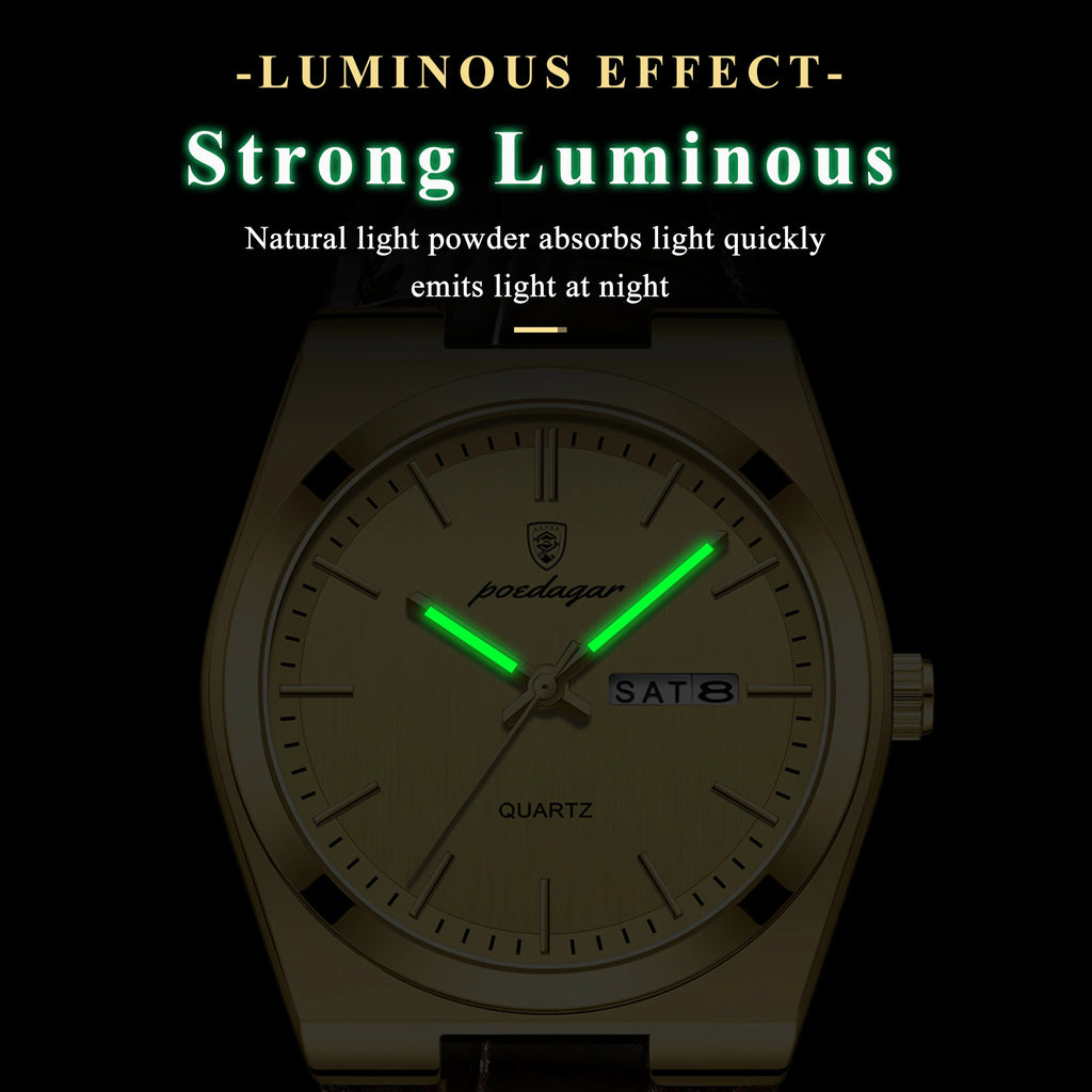 Poedagar 930 Men's Watches Luxury Leather Strap Watch Waterproof Fashion Reloj Luminous Quartz Wristwatch for Men Fast Track