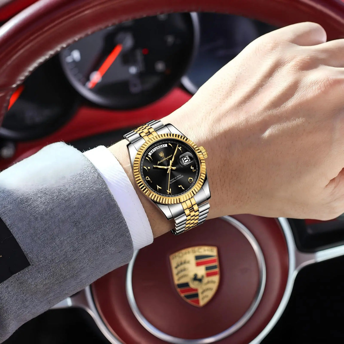 Poedagar 845 Arabic Dial Classic Design Men Watches Stainless Steel Band Waterproof Luxury Quartz Wristwatch Watch for Man