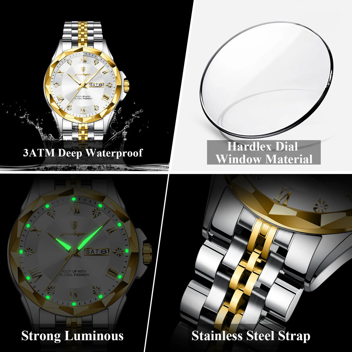 Poedagar 698 Mens Watch Luxury Waterproof Luminous Business Quartz Montre Homme Stainless Steel Calendar Reloj Watch for Men