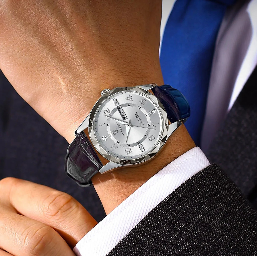 Poedagar 858 Watch for Men Luxury Date Week Leather Strap Quartz Watches Waterproof Luminous Men's Watches Wholesale Orologio