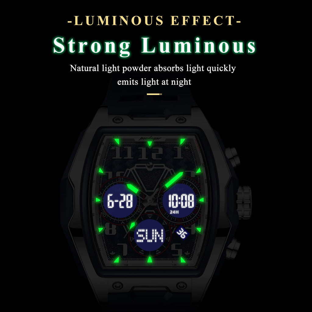 Poedagar 636 Men's Watch Sport Analog-Digital Quartz Watches Dual Display Silicone Strap Montre Water Resistant Luminous Watch