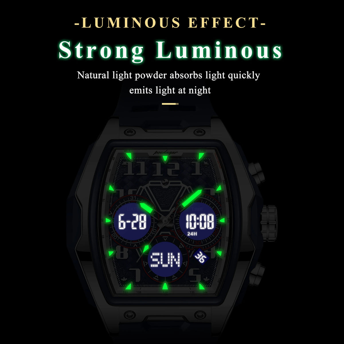 Poedagar 636 Men's Watch Sport Analog-Digital Quartz Watches Dual Display Silicone Strap Montre Water Resistant Luminous Watch