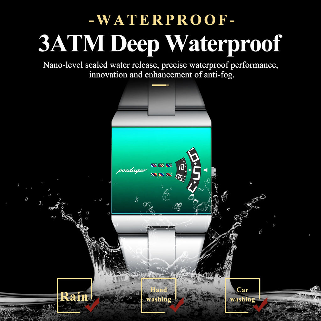 Poedagar 857 Luxury Men's Watch Unique Green Mirror Dial Quartz Watch Stainless Steel Band Waterproof Montre Wristwatch for Men