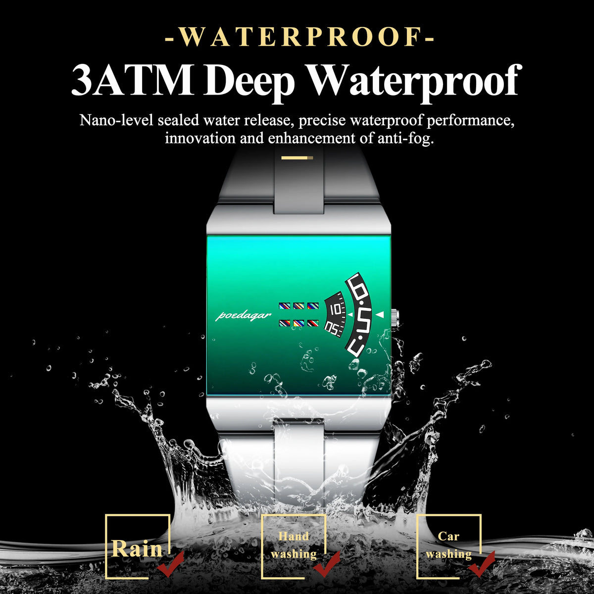 Poedagar 857 Luxury Men's Watch Unique Green Mirror Dial Quartz Watch Stainless Steel Band Waterproof Montre Wristwatch for Men