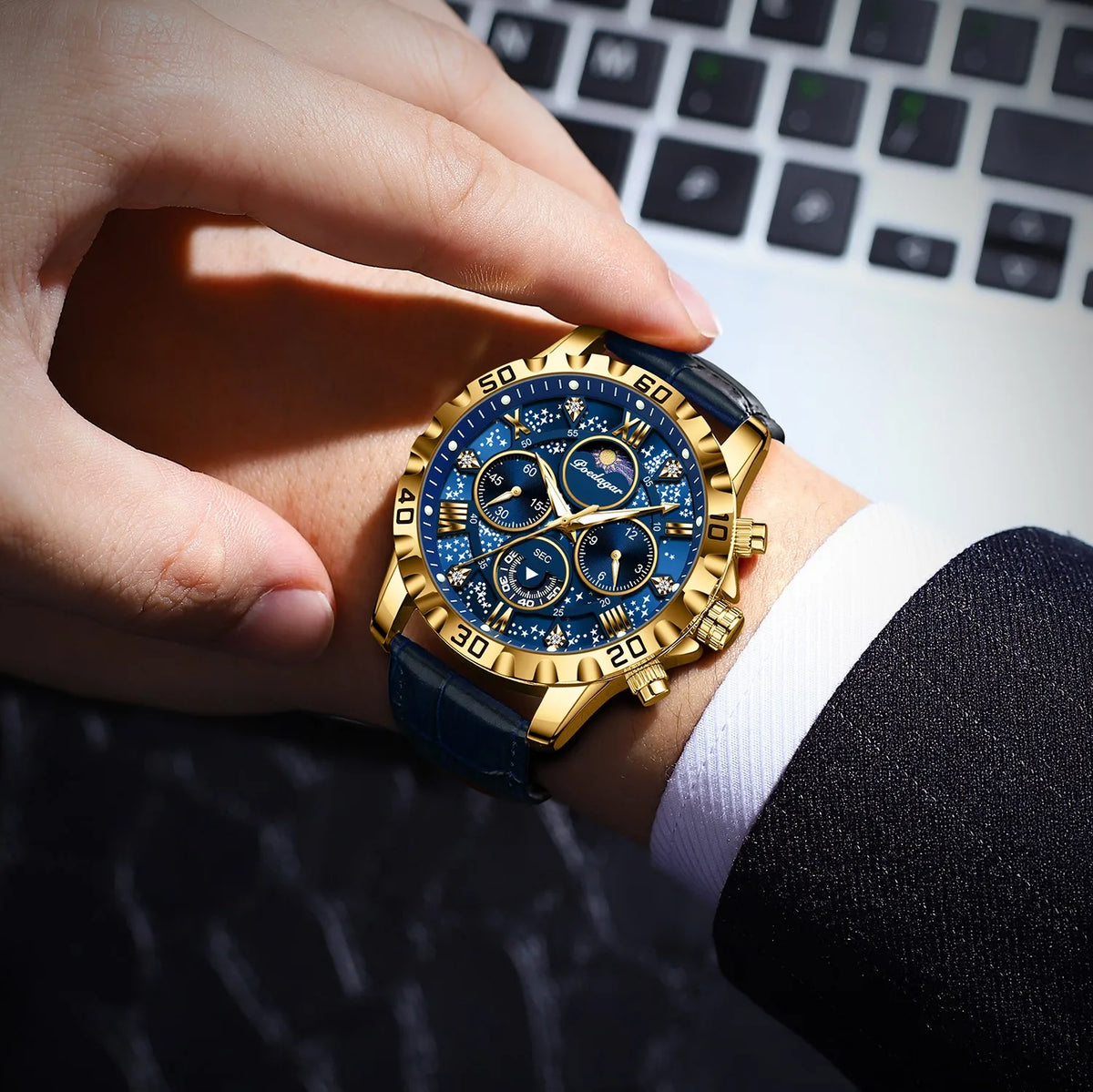 Poedagar 973 Luxury Mens Watch Leather Strap Waterproof Luminous Business Quartz Watches Chronograph Watch for Men Montre Homme