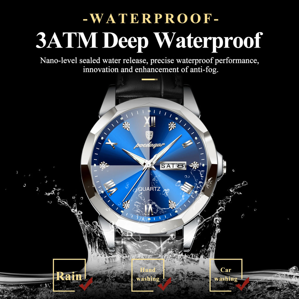 Poedagar 810 Luxury Mens Quartz Watch Waterproof Luminous Date Montre Business Lightweight Leather Strap Quartz Watches for Men