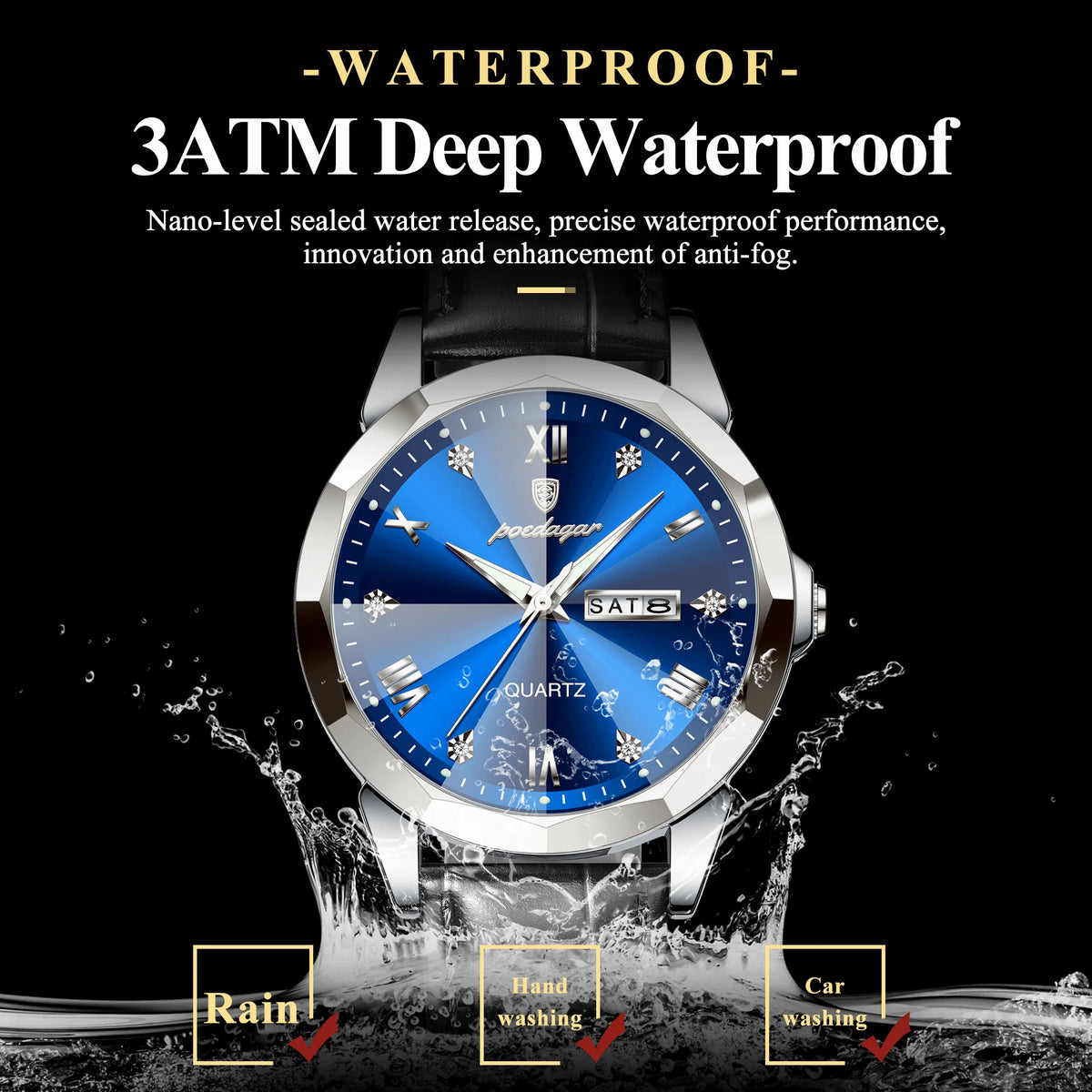 Poedagar 810 Luxury Mens Quartz Watch Waterproof Luminous Date Montre Business Lightweight Leather Strap Quartz Watches for Men