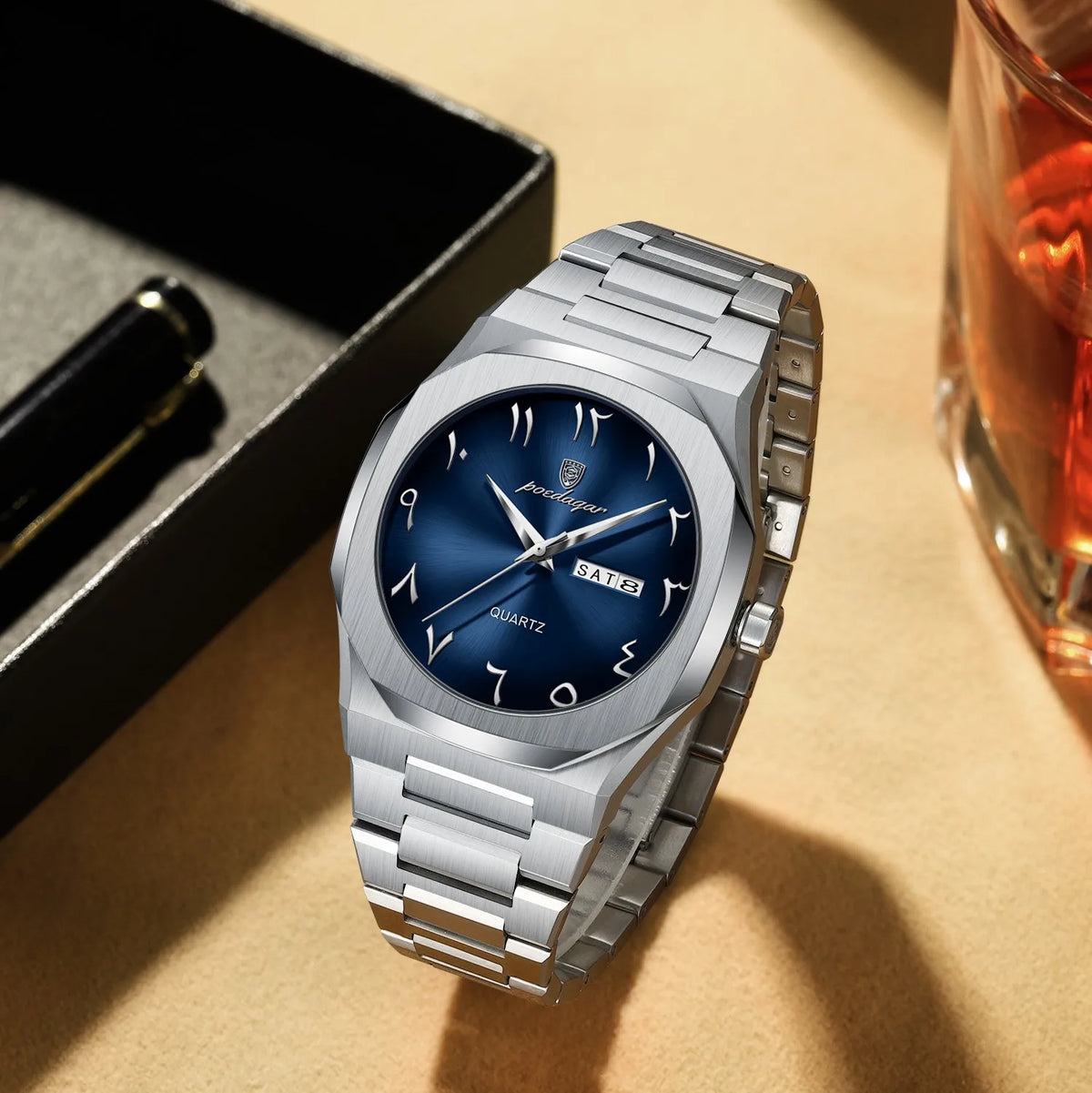 Poedagar 830 Luxury Men's Watch Eastern Arabic Dial Quartz Wristwatch Reloj Montre Waterproof Stainless Steel Watches for Men