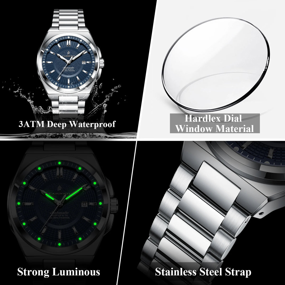 Wholesale CAREKISO C122 Automatic Mechanical Watch Men Stainless Steel Waterproof Luminous Business Wristwatch Factory Supplier