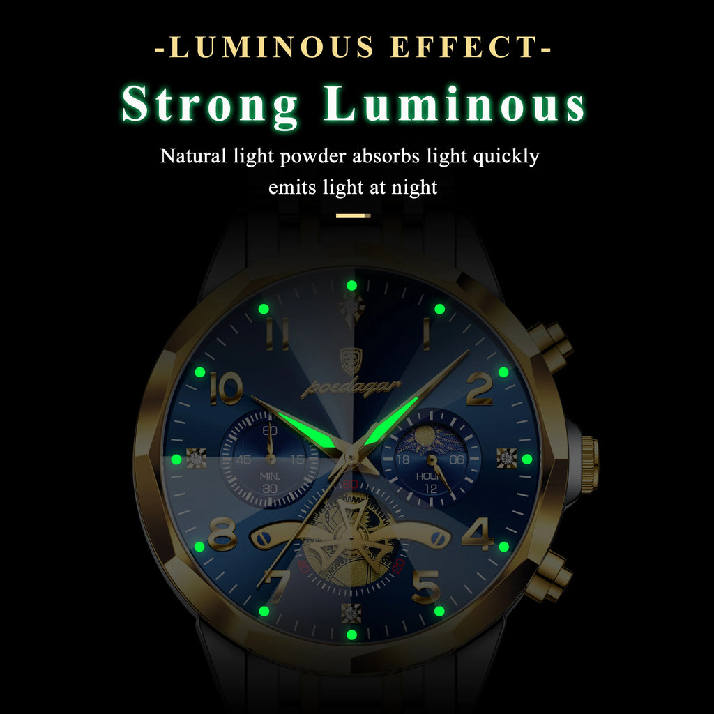 Poedagar 939 Men's Watch Luxury Luminous Waterproof Quartz Watches Stainless Steel Chronograph Watch for Men Reloj Hombre