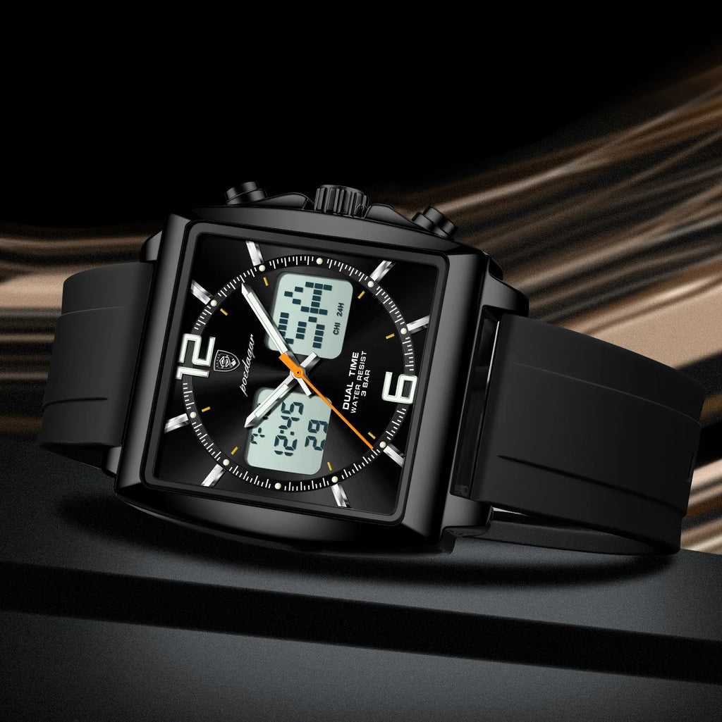 Poedagar E109 Men's Watch Dual Display Multifunctional Chronograph Silicone Strap Waterproof Luminous Alarm Quartz Watches