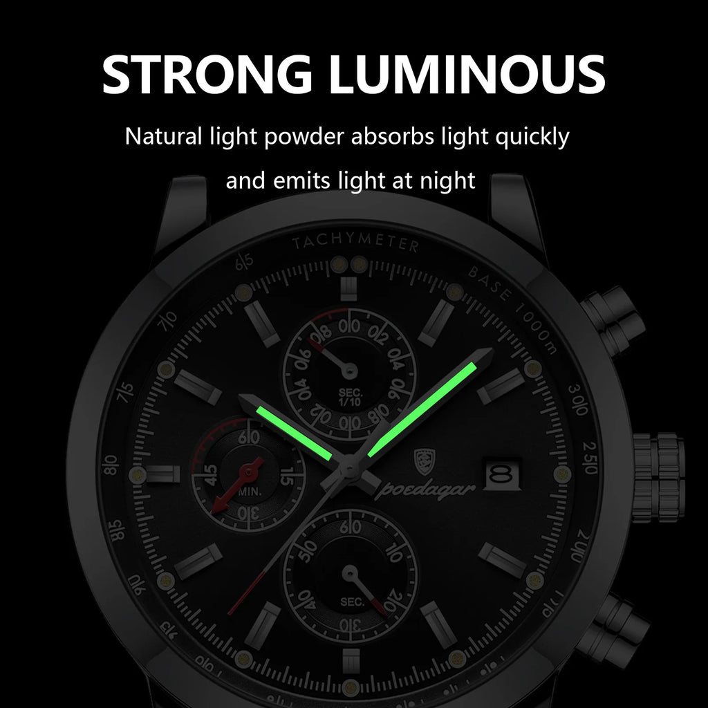 Poedagar 932 Watch for Men Luxury Leather Strap Luminous Waterproof Quartz Watches Business Chronograph Men's Watch Montre Homme