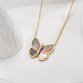 Mother of Pearl Titanium Steel Necklace with Butterfly Zircon Pendant