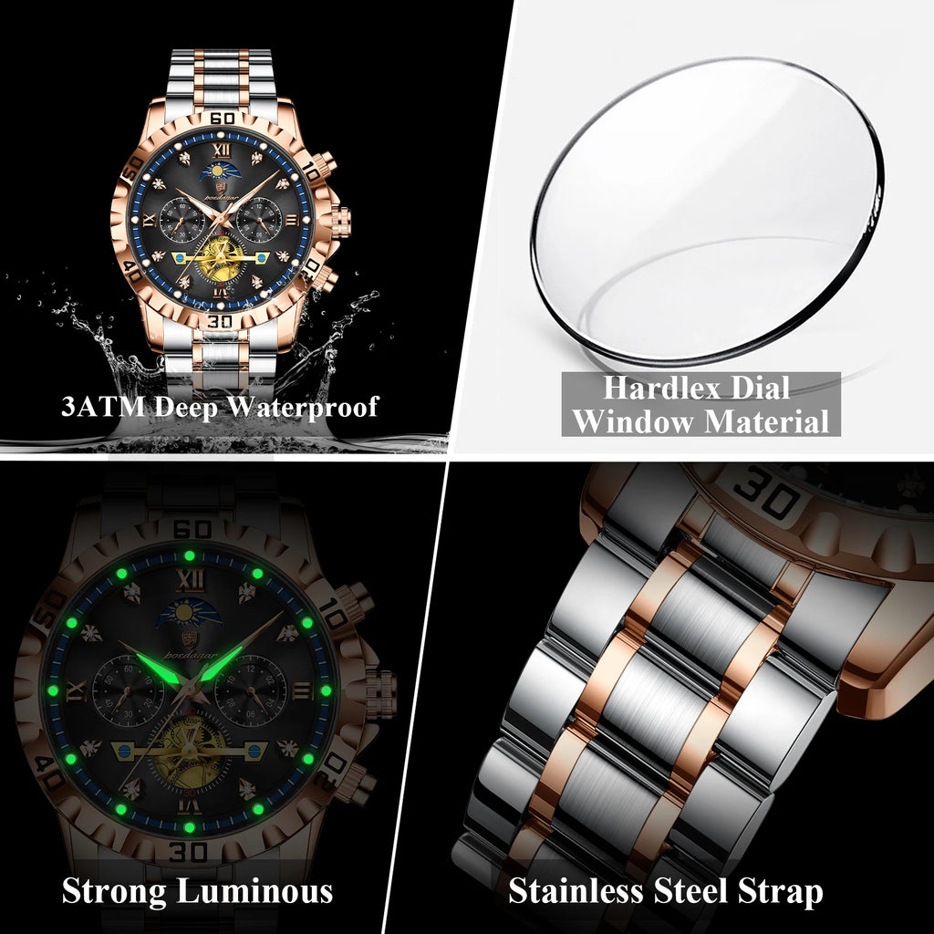 Poedagar 634 Luxury Men's Watch Stainless Steel Waterproof Quartz Watches Luminous Chronograph Wristwatch for Business Orologio