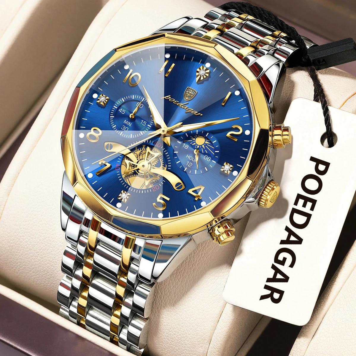 Poedagar 939 Men's Luxury Stainless Steel Chronograph Quartz Watch Waterproof Luminous Watch for Men