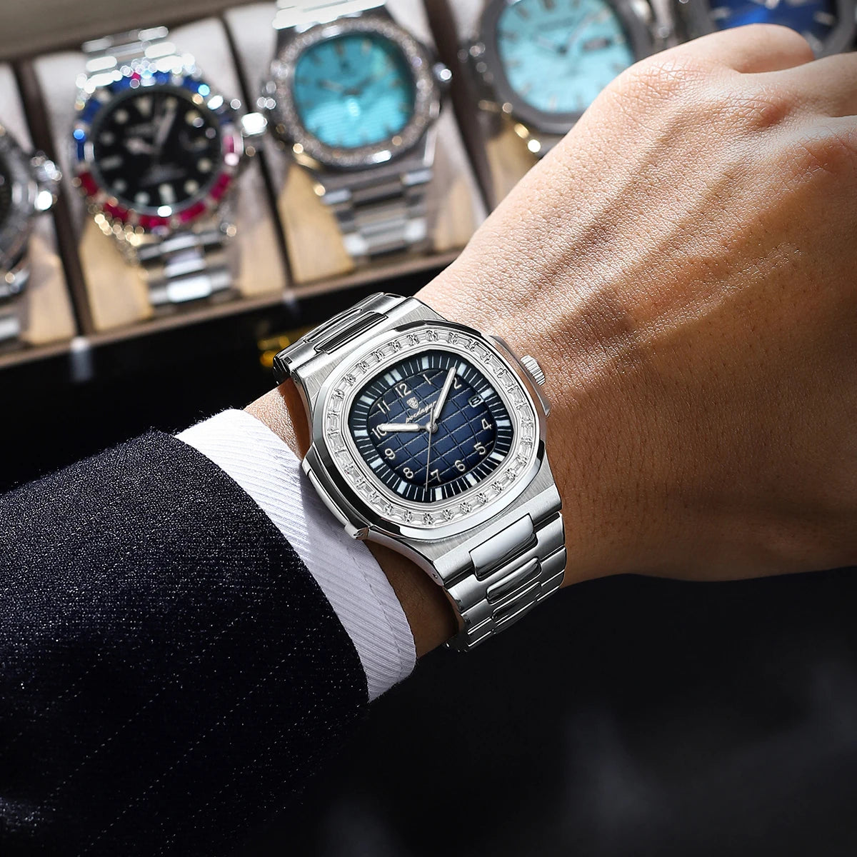 POEDAGAR 925 Luxury Men Wristwatch Luminous Waterproof Date Men Watch Stainless Steel Quartz Watches for Men