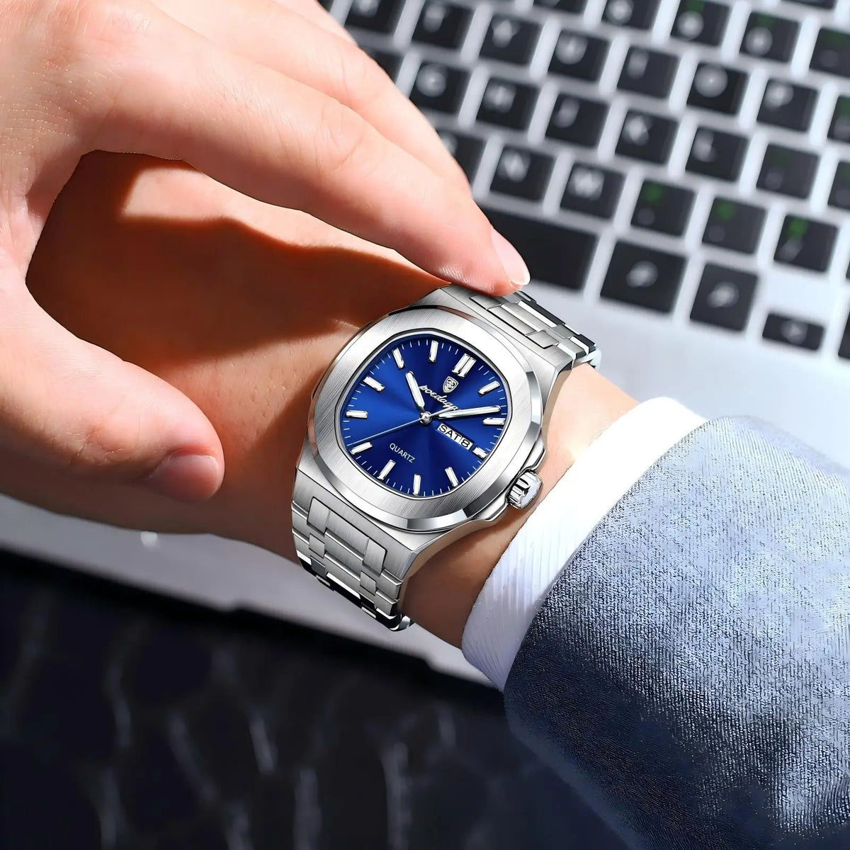 POEDAGAR 853 Reloj Watch for Men Luxury Stainless Steel Quartz Waterproof Calendar Men Wrist Watch