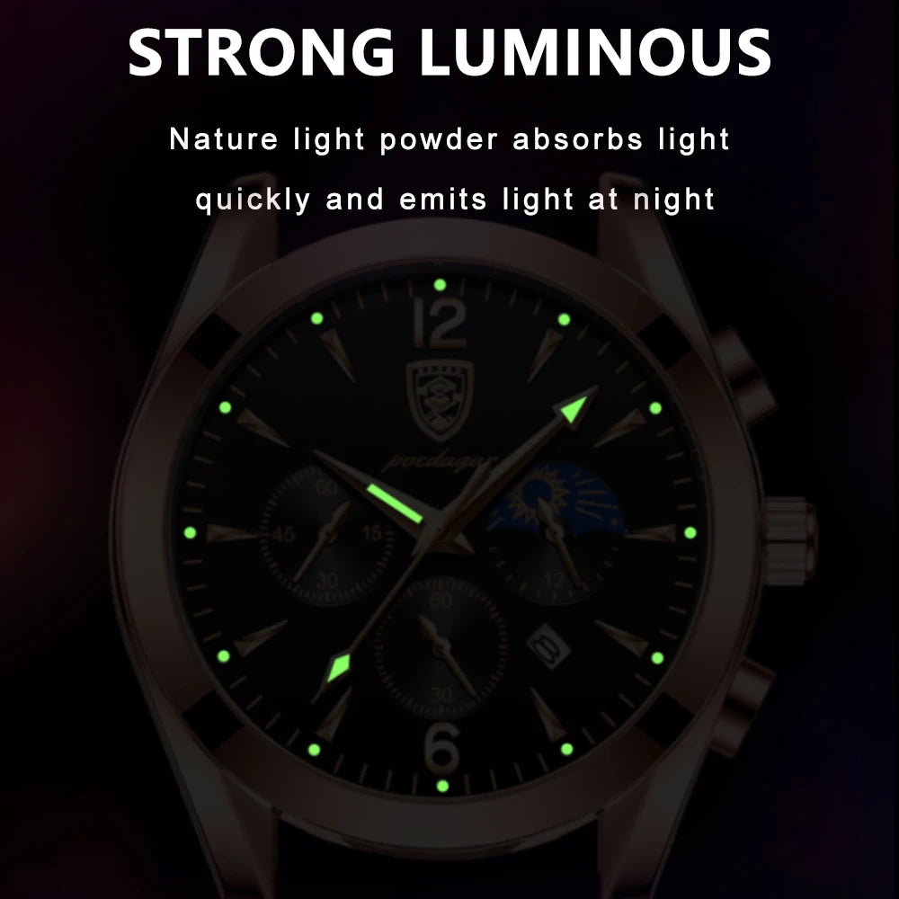 Poedagar Sport Watch for Men Fashion Leather Quartz Watches Waterproof Luminous Watches Men Wrist Date