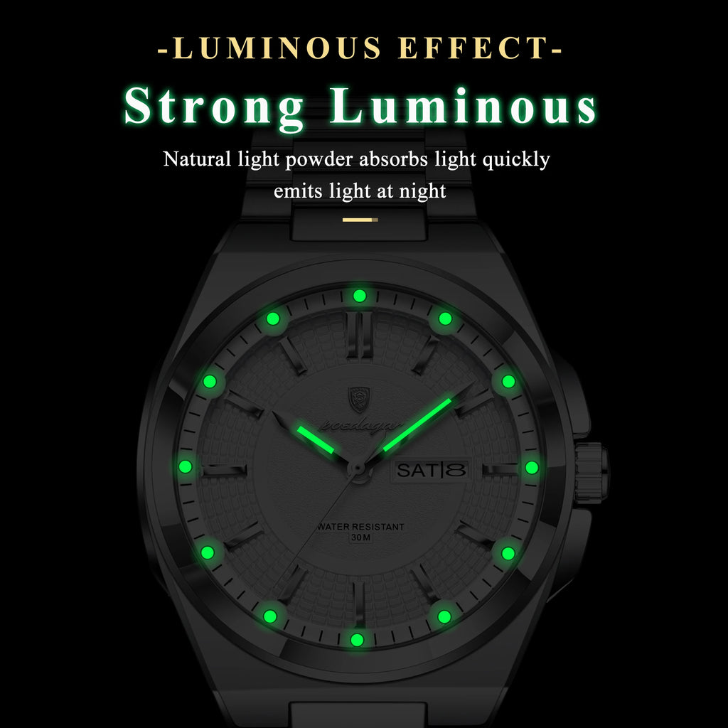 Poedagar 896 Men Watch Luxury Stainless Steel Luminous Reloj Date Week Quartz Watch 3ATM Waterproof Business Wristwatch for Men