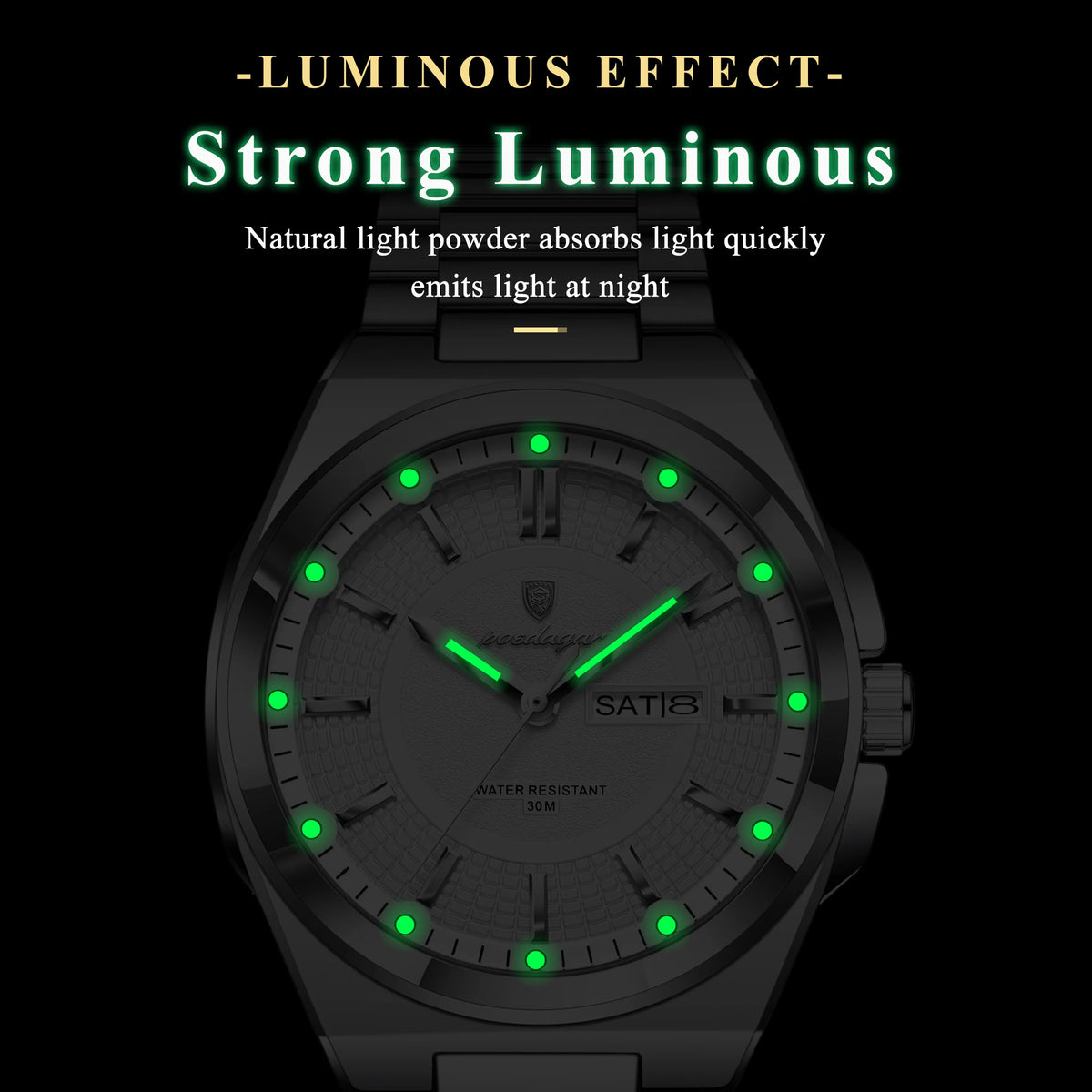 Poedagar 896 Men Watch Luxury Stainless Steel Luminous Reloj Date Week Quartz Watch 3ATM Waterproof Business Wristwatch for Men
