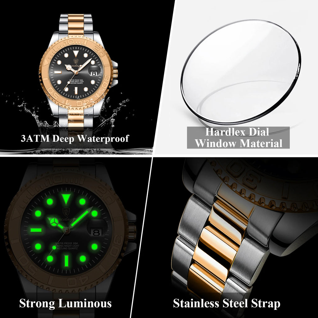 Watch for Men Luxury Poedagar 680 Classic 43mm Luminous Waterproof Men's Quartz Watches Stainless Steel Business Wrist Watch