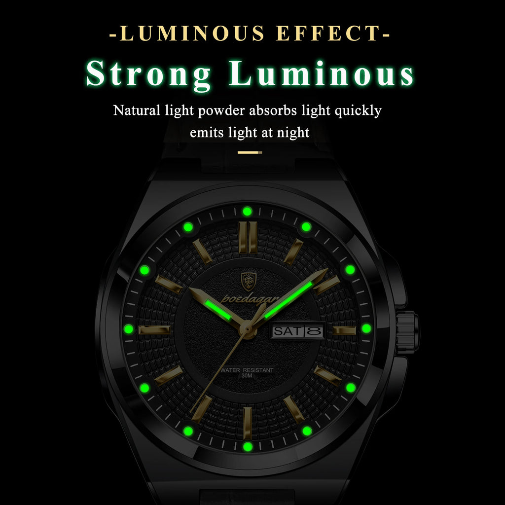Poedagar 896 Men's Luxury Quartz Watch Sport Fashion Leather Montre Wristwatch Waterproof Luminous Calendar Week Reloj Hombre
