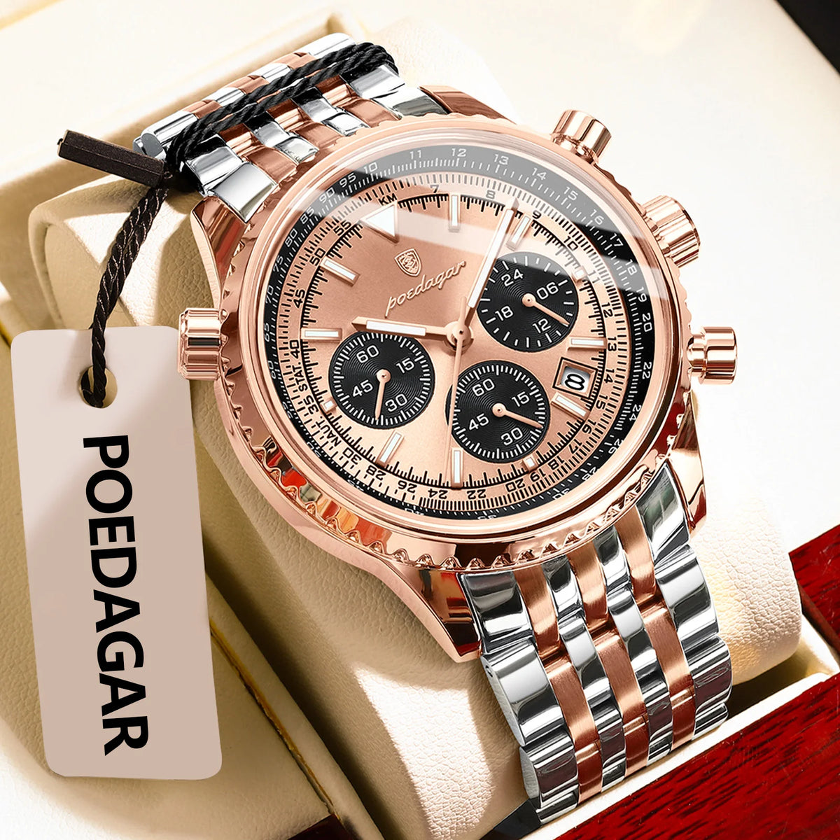 Poedagar 960 Luxury Business Men Watch Chronograph Stainless Steel Quartz Wristwatch Sport Fashion Waterproof Luminous Date