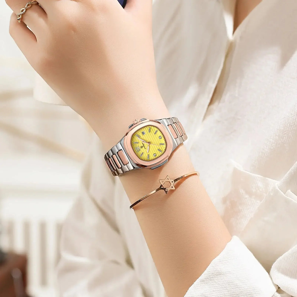Poedagar Factory Wholesale Montre Female Square Stainless Steel Ladies Quartz Watches Waterproof Luminous Date Watch for Women