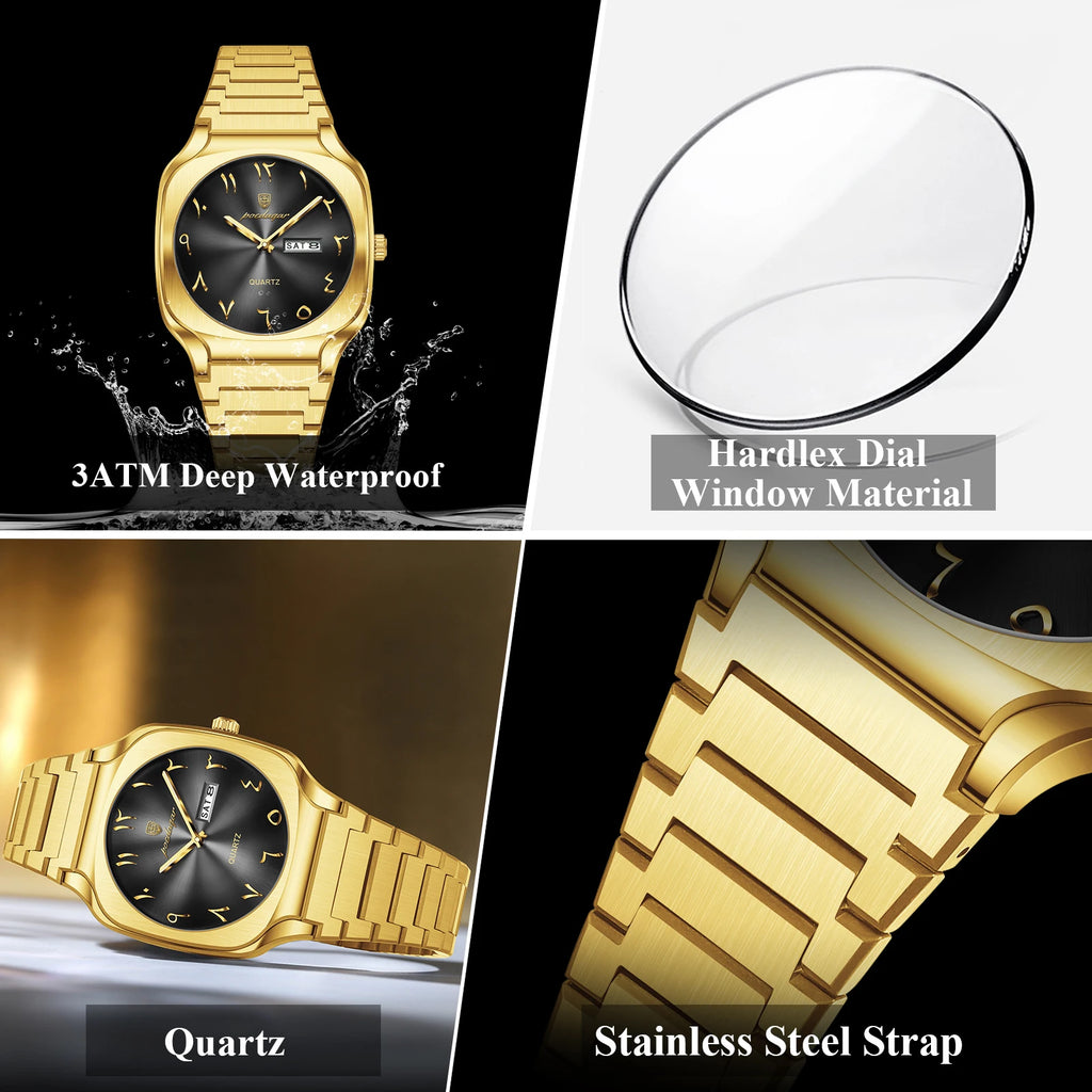 Poedagar 616 Men's Luxury Watch Classic Arabic Dial Quartz Watches Montre Waterproof Stainless Steel Business Wristwatch for Men