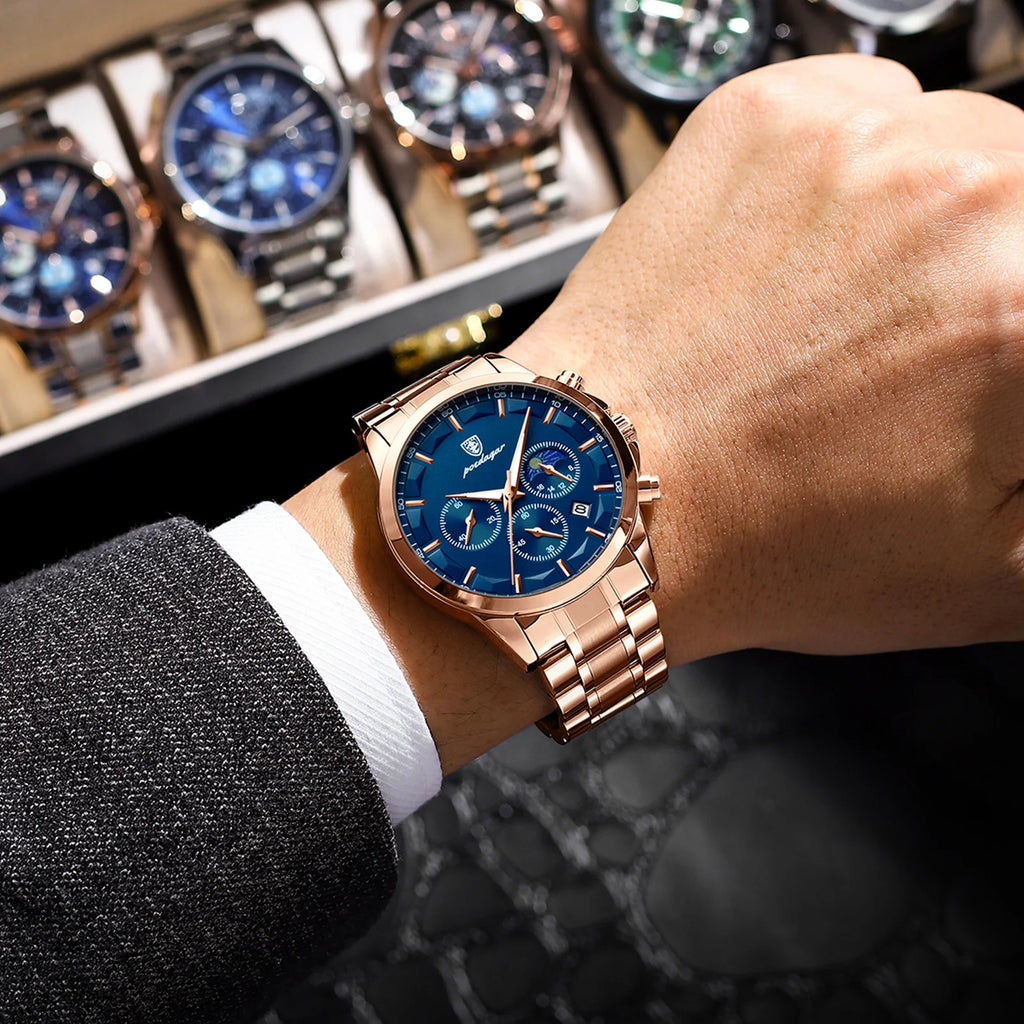 Poedagar Casual Sport Chronograph Watch for Men Luxury Stainless Stain Ultra-thin Men Watch WristWaterproof Quartz Watch