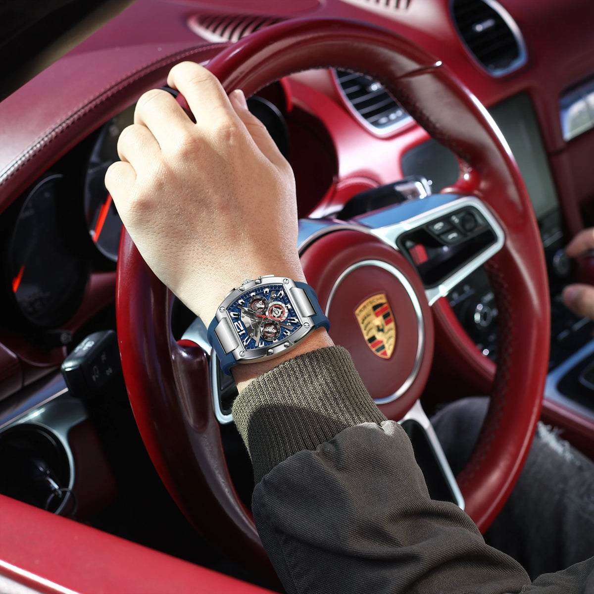 Poedagar 9051 Luxury Sport Multifunctional Waterproof Silicone Strap Men Chronograph Quartz Watch