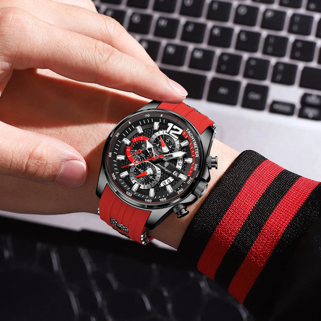Poedagar 898 Men Quartz Watch Sports Chronograph Wristwatch Silicone Band Montre Luminous Waterproof Watch for Men Wholesale