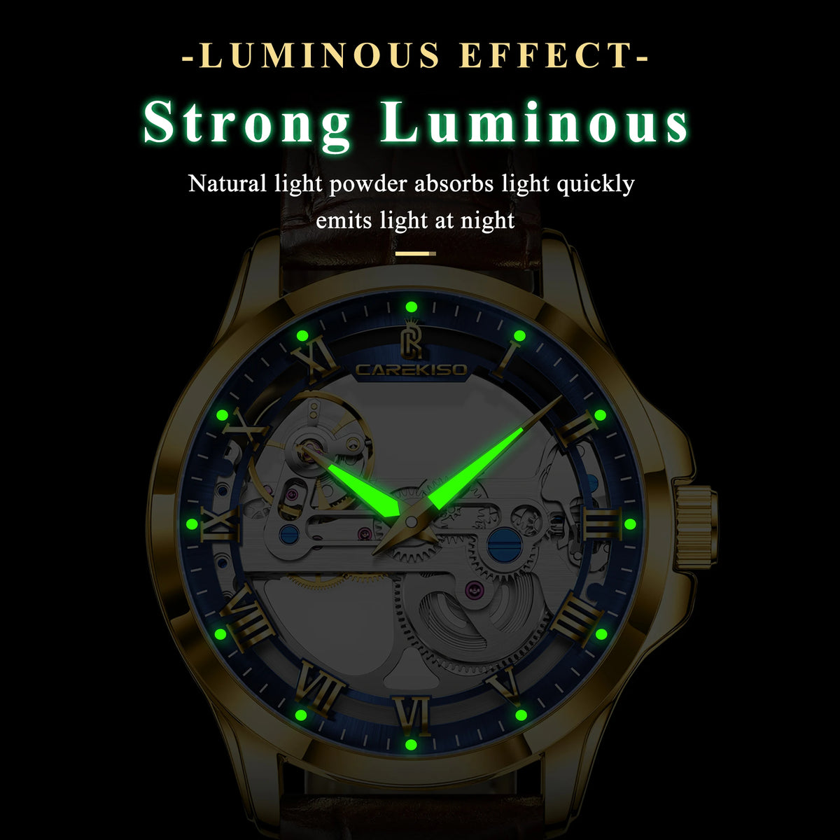 CAREKISO C124 Men Automatic Mechanical Wristwatch Waterproof Luminous Business Watch with Genuine Leather Strap