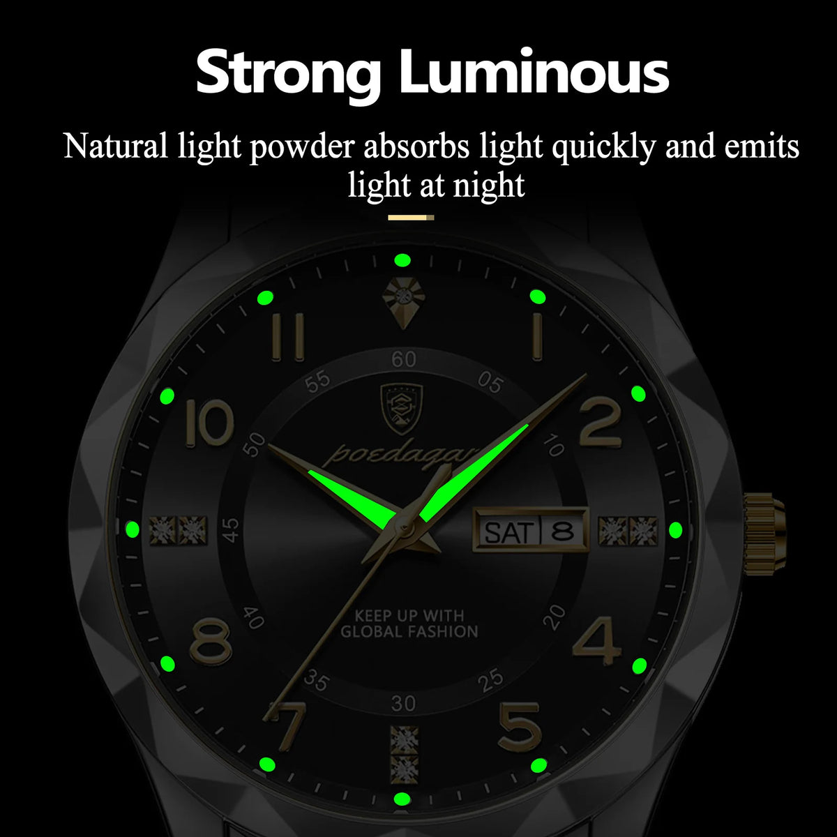 Poedagar 858 Luxury Mens Watch Waterproof Luminous Montre Date Week Moissanite Quartz Watches Stainless Steel Watches for Men