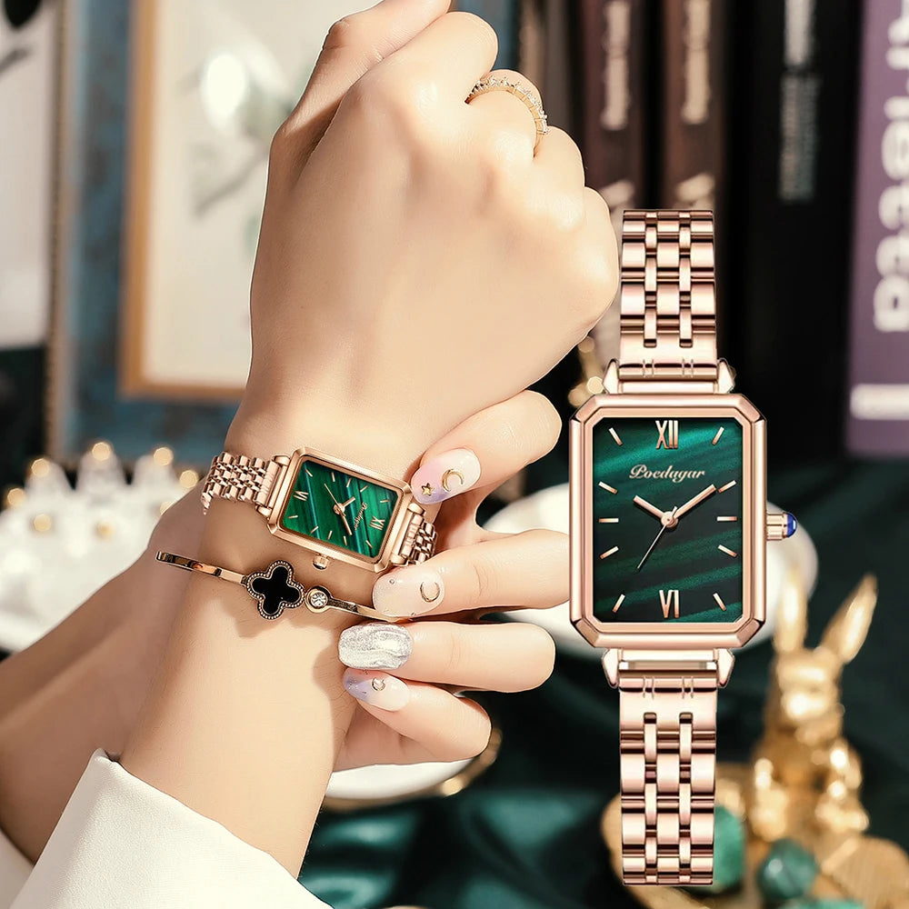 Poedagar Fashion Rose Gold Square Watch Woman High Quality Stainless Steel Mesh Lady Watch Waterproof Quartz Watches for Girl