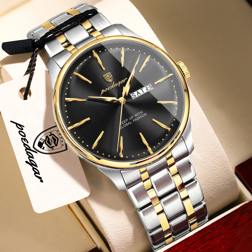 Poedagar 843 Business Casual Men Watch Multi-color Metal Sunray Dial Calendar Waterproof Luxury Quartz Wristwatch Factory Direct